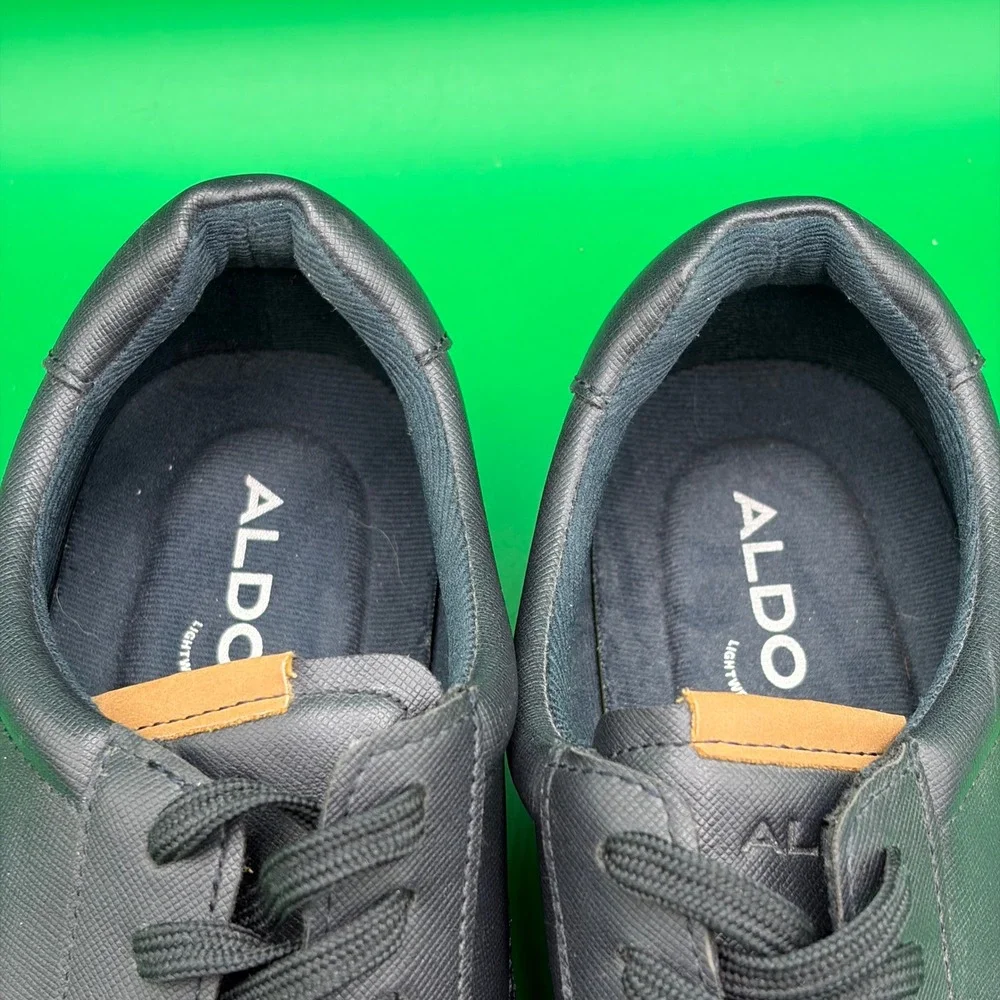 ALDO Leather Sneakers Mens 8 Black Lace Up Dress Shoes Casual Derby Low Top Work